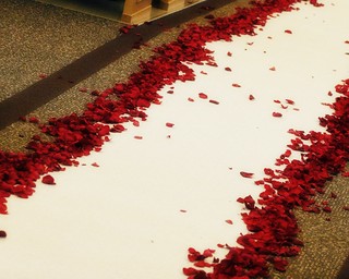 Rose petal lined aisle