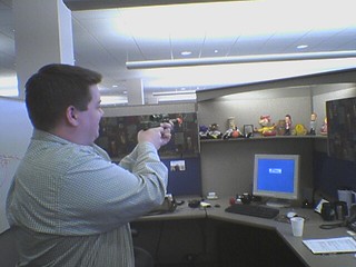 Nick shooting bobbleheads