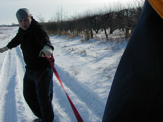 Snowskating behind the 4 wheeler