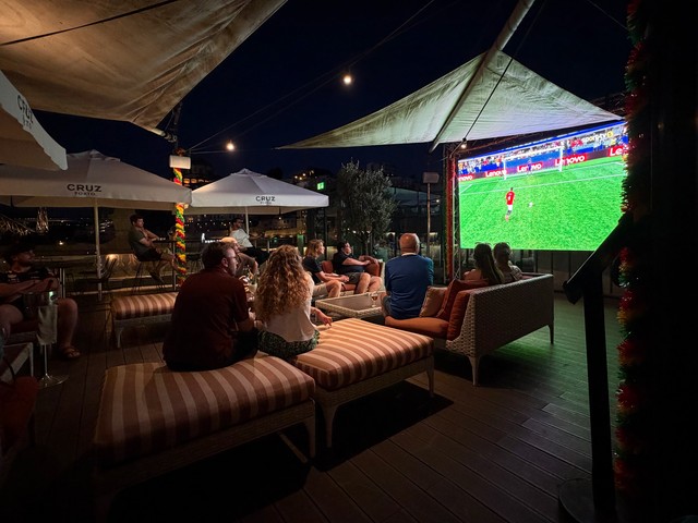 Australia vs Egypt on the Porto Cruz rooftop