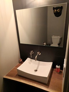 Powder room mirror finally installed. Sans hardware