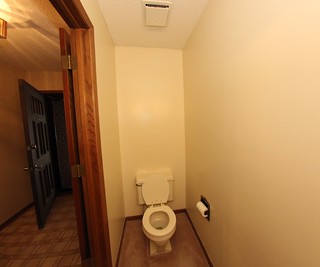 Before: The powder room toilet... with carpeted floors
