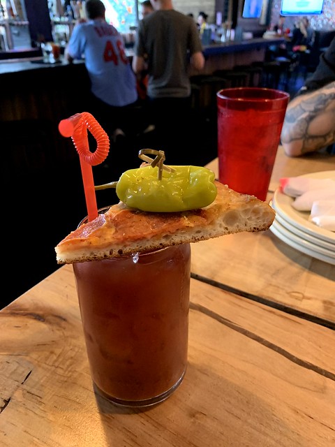 Kari's brunch bloody came with a slice of pizza
