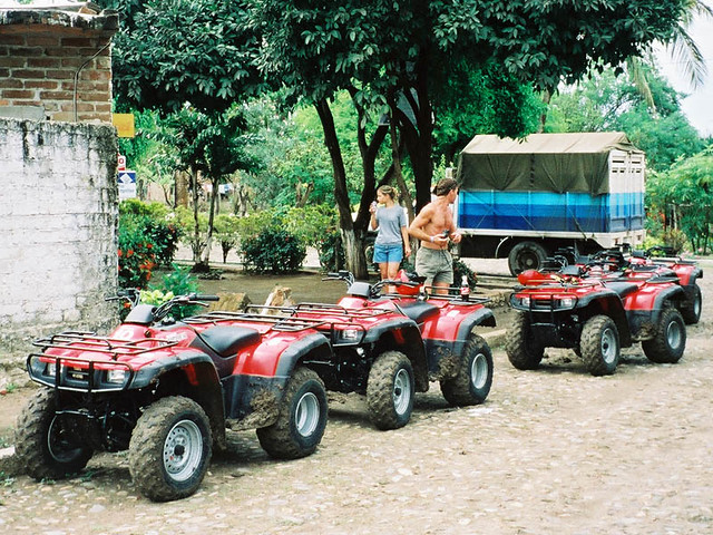 Our ATVs when we stopped for a drink