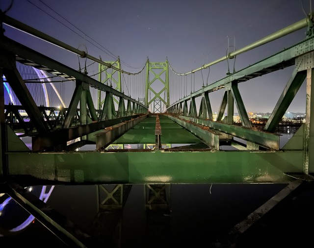 Partially demolished Interstate 74 bridge. I stood over the center line and couldn’t stop myself from peeing off the edge into the Mississippi River.
