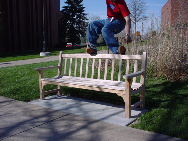 Zach hitting a royale on the top of a bench
