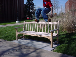 Zach hitting a royale on the top of a bench