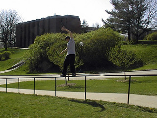 Bout to fall off the library rail