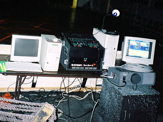 Our setup.  2 PCs, A CD mixer, and a projector.