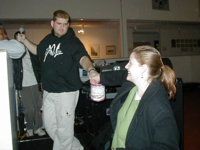 Kevi and Lisa doing a Raffle