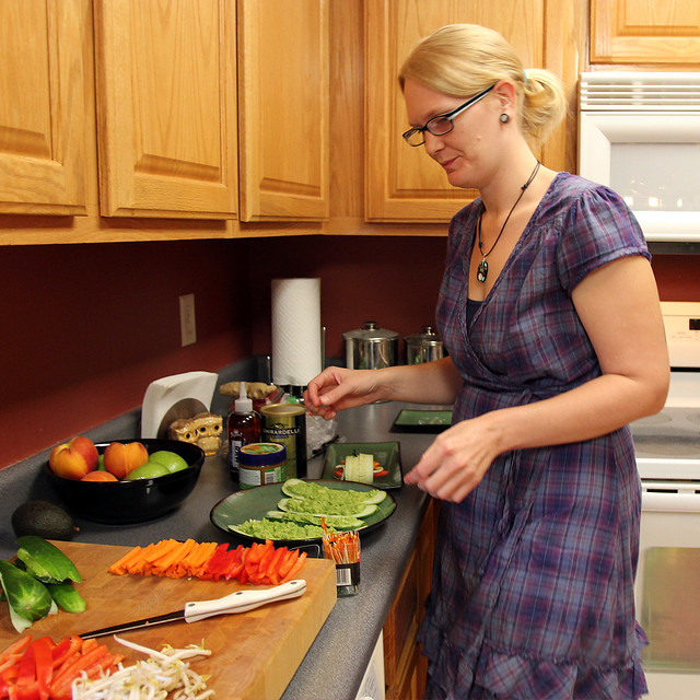 Kelsey teaching us how to make cucumber rolls