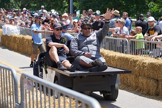 This dude crashed his Kart and then tried to run the rest of the course. He was show-boating, jumped over a ramp and messed up his leg to the point where he couldn't walk.