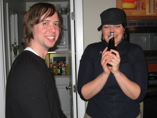 Cedric and Maggie sniffing my La Fin Du Monde