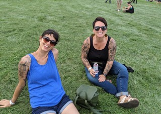 Some girls hanging out in this park