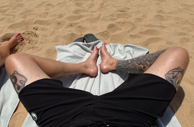 Supta baddha konasana beach boy