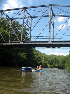 Floating underneath an old bridge