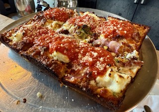 pizza - Grandma Bob's Sausage and Pistachio Pizza. Wow.