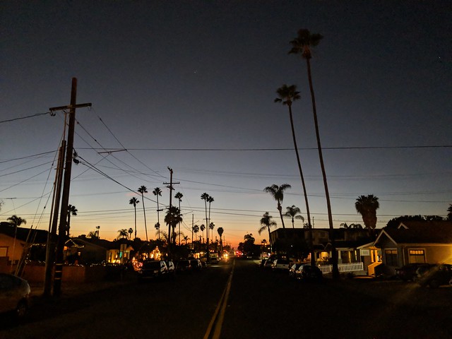 Sunset looking down a North Park street