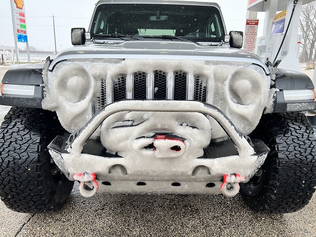 Got a little ice build up on the lights and bumper here...