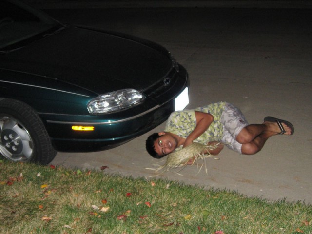 Nathan cuddled up on the walk home from Stix - so cold this night.