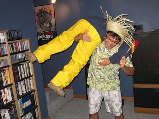 Nathan D - Nehru getting spun around Nathan's shoulders