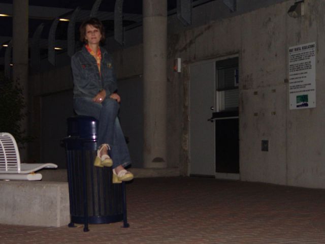 Mom on a garbage can