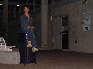 Mom on a garbage can