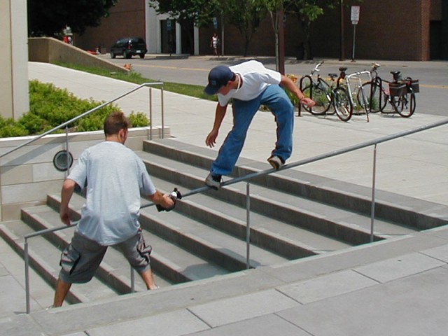 Aaron hitting a rail in Iowa City