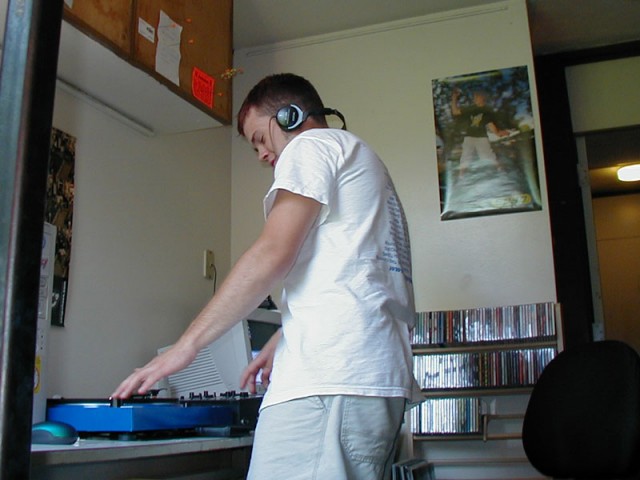 Zach playing with my turntables
