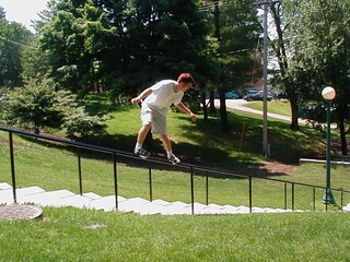 frame - Zach with a royale at the Cornell Library rail