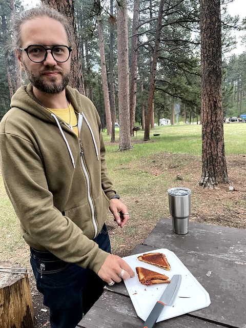 Pie iron PB&J for dessert