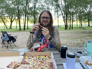 pizza - Enjoying some hot wings delivered to our campsite