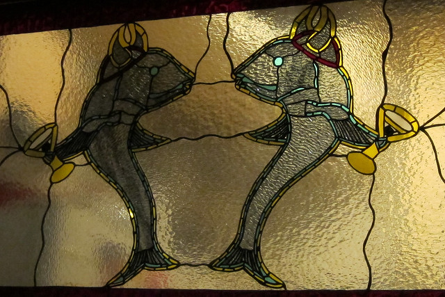 Stained glass viking fish with martinis