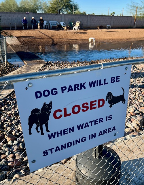 Dog park will be closed when water is standing in area