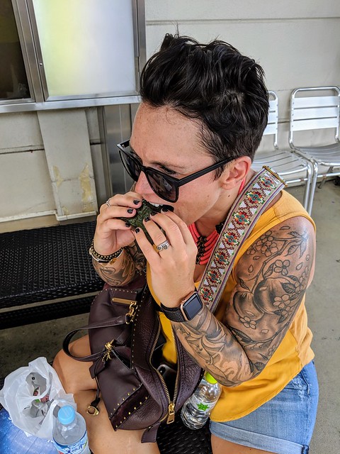 Enjoying some convenience store Onigiri