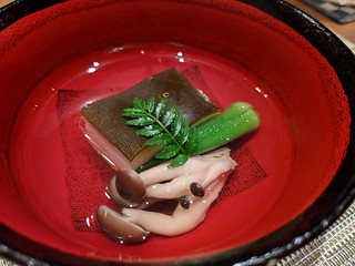fishcake, kelp, okra, shroom soup