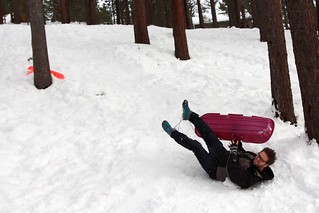 Trying to snowboard sleds on sketchy runs