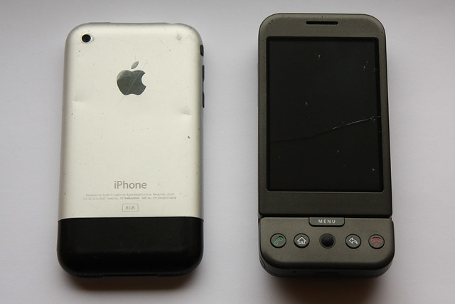 Hmm, which awesome/ghetto phone do I use today? Dented jailbroken iPhone, or cracked screen G1?