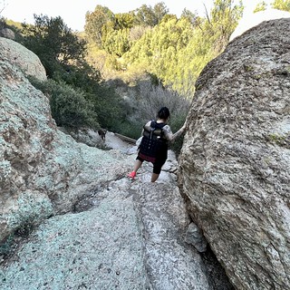 Hiking - Climbin down some big ol boulders