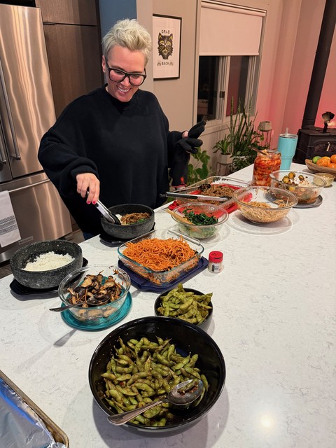 Puttin together a bowl of bibimbap
