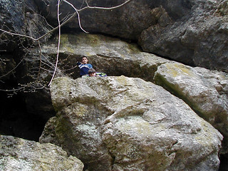 Anthony and Gabe Climbing Rocks