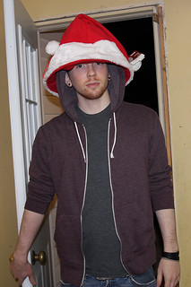 Vic sportin a giant Santa hat