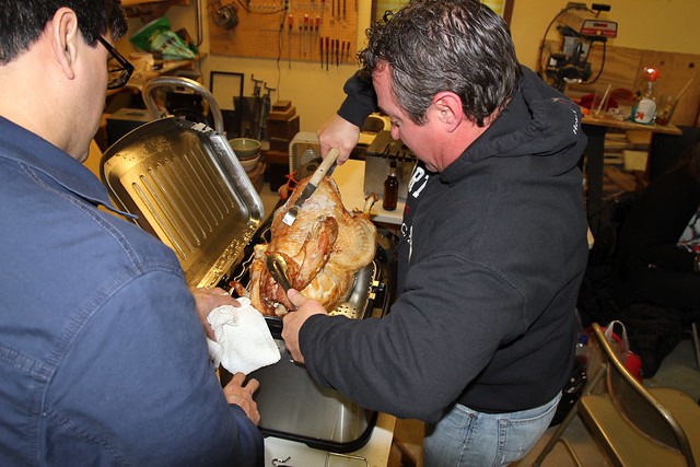 Cramming a 21 pound turkey into a 14 pound turkey fryer