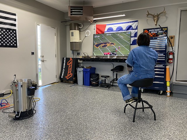 Had to move the old TV to the garage for some Iowa football