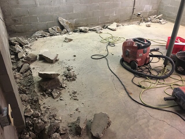 Busted up concrete floor.