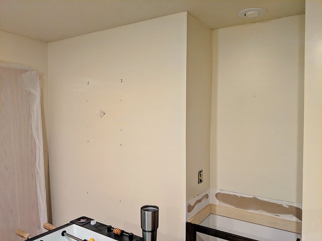 While I was redoing the shower on the other side of the wall, I wired the rec room up to hang a piece of electronic art or a possible TV