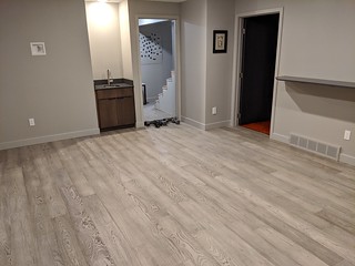 Rec room: floored and trimmed out