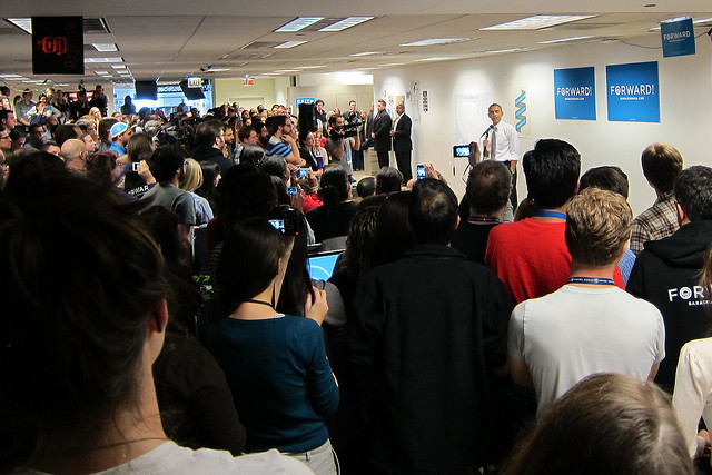 Listening to the President speak at HQ