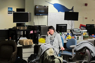 Kari hanging out in our destroyed office