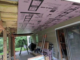 Puttin up some rigid foam board to help seal up the dining room floor.